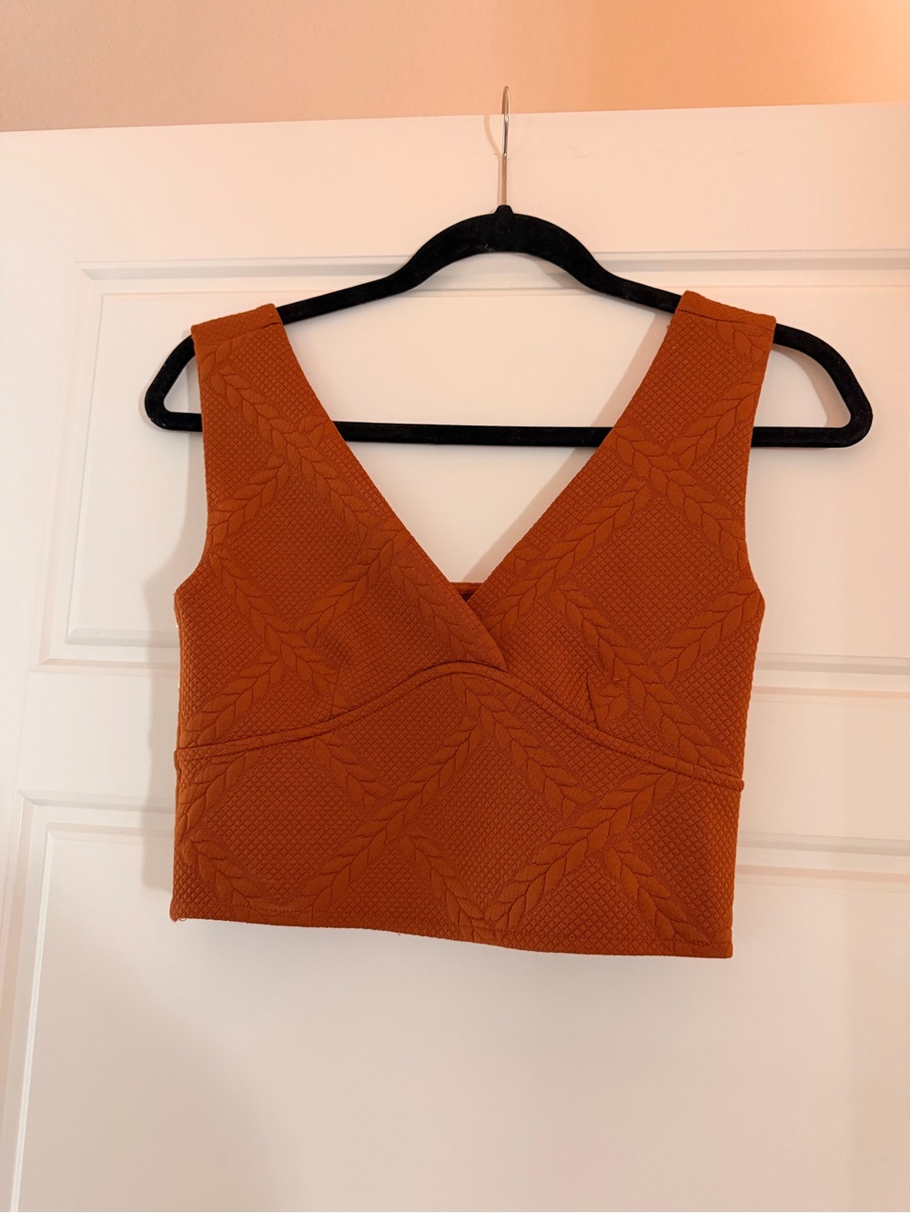 Anthropologie Burnt Orange Textured V-Neck Crop Top W/ Golden Buttons